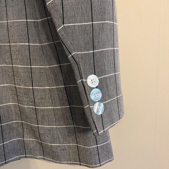 Giorgio Sant’Angelo Gray Plaid Linen Blazer 80s VTG Double Breasted 8 windowpane - Picture 9 of 10